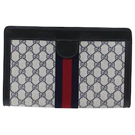 Gucci-GUCCI GG Supreme Sherry Line Clutch Bag PVC Navy Red 010 378 Auth yk11431-Red,Navy blue
