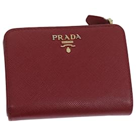 Prada-PRADA Bifold Wallet Safiano leather Red Auth ep3880-Red