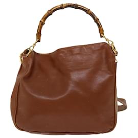 Gucci-GUCCI Bamboo Hand Bag Leather 2way Brown Auth 70206-Brown