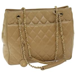 Chanel-CHANEL Matelasse Chain Shoulder Bag Leather Beige CC Auth bs13359-Beige