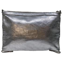 Saint Laurent-SAINT LAURENT Clutch Bag Leather Silver Auth yk11389-Silvery