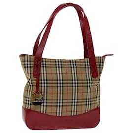 Burberry-BURBERRY Nova Check Tote Bag Toile Beige Rouge Auth 69899-Rouge,Beige