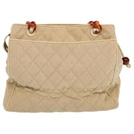 Chanel-CHANEL Sacola Lona Bege CC Auth 69969-Bege