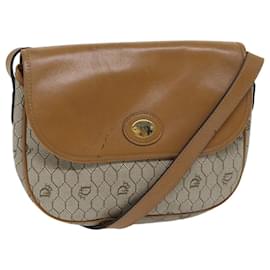 Christian Dior-Christian Dior Honeycomb Canvas Shoulder Bag PVC Leather Beige Auth ep3713-Beige