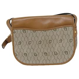 Christian Dior-Christian Dior Honeycomb Canvas Shoulder Bag PVC Leather Beige Auth ep3713-Beige