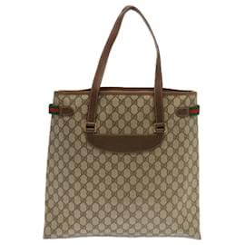 Gucci-GUCCI GG Supreme Web Sherry Line Tote Bag PVC Beige Red 39 02 091 Auth ep3766-Red,Beige