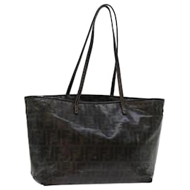 Fendi-FENDI Zucca Canvas Tote Bag Black Brown Auth 69237-Brown,Black