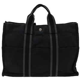 Hermès-HERMES Fourre Tout MM Hand Bag Canvas Black Auth mr045-Black