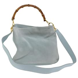 Gucci-GUCCI Bamboo Shoulder Bag Suede 2way Light Blue Auth 70205-Light blue
