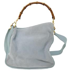 Gucci-GUCCI Bamboo Shoulder Bag Suede 2way Light Blue Auth 70205-Light blue