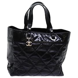 Chanel-CHANEL Matelasse Tote Bag Cuir verni Noir Auth CC 66962-Noir