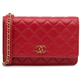 Chanel-Carteira de bolsas CHANEL com corrente atemporal/clássico-Vermelho