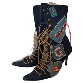 Botines con cordones de denim de John Galliano Azul