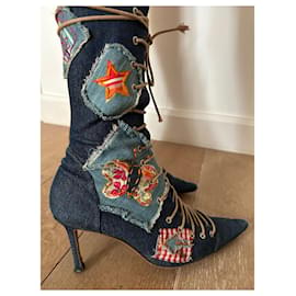 John Galliano-Lace-up denim boots by John Galliano-Blue