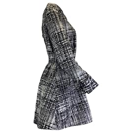 Autre Marque-Prada Black / White Belted Nylon Tweed Trench Coat-Black