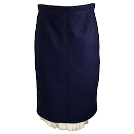 Autre Marque-Louis Vuitton Azul Marino / Falda de lino con dobladillo de tul color marfil-Azul