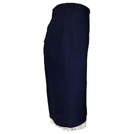 Autre Marque-Louis Vuitton Azul Marino / Falda de lino con dobladillo de tul color marfil-Azul