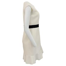 Autre Marque-Paule Ka Ivory Cap Sleeve Dress with Black Waist-Cream