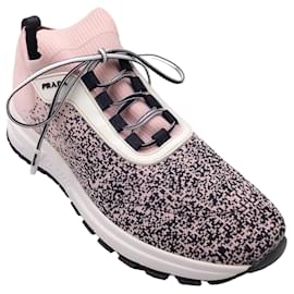 Autre Marque-Prada pink / Black High Tech Fabric Knit Rubber Sole Sneakers-Pink