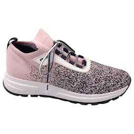 Autre Marque-Prada pink / Black High Tech Fabric Knit Rubber Sole Sneakers-Pink