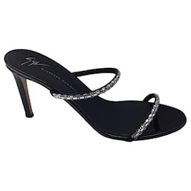 Autre Marque-Giuseppe Zanotti Black / Silver Crystal Embellished Patent Leather Slide Sandals-Black