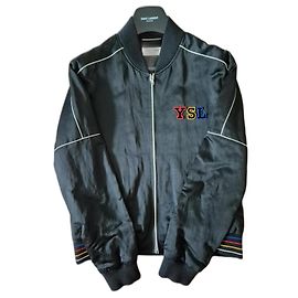 Yves Saint Laurent bomber jacket with embroidered YSL logo Black White