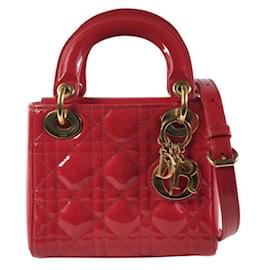 Dior-Dior Vermelho Mini Patente Cannage Lady Dior-Vermelho