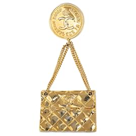 Chanel-Chanel Gold CC Quilted Flap Bag Brooch-Golden