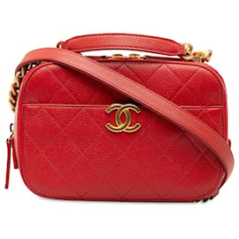Chanel-Chanel Red Small Quilted Caviar Top Handle Camera Bag-Red