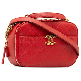 Chanel-Borsa per fotocamera con manico superiore in caviale trapuntato rosso Chanel piccola-Rosso