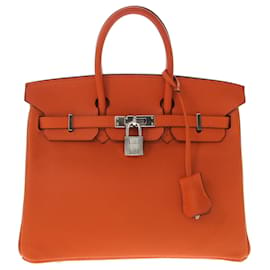 Hermès-Hermes Orange Clemence Birkin 25-Orange