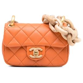 Chanel-Solapa de cadena de madera de wengué mini naranja Chanel-Naranja