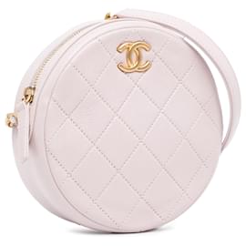 Chanel-Chanel Pink Quilted Patent Round Clutch with Chain-Pink