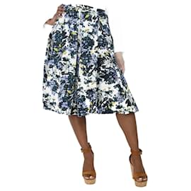 Erdem-Blue and white floral pleated midi skirt - size UK 14-Blue