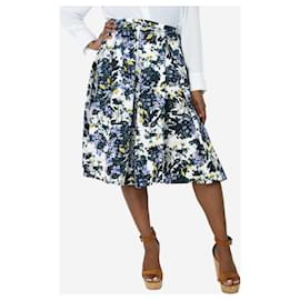 Erdem-Blue and white floral pleated midi skirt - size UK 14-Blue