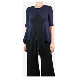 Stella Mc Cartney-Blaues, asymmetrisches T-Shirt mit Sternen und Fransen – Größe UK 8-Blau