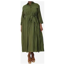 Autre Marque-Green belted shirt pleated midi dress - size UK 14-Green