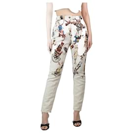 Hermès-Pantalon slim imprimé crème - taille UK 12-Écru