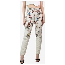 Hermès-Cream printed slim-leg trousers - size UK 12-Cream