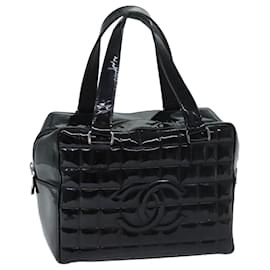 Chanel-CHANEL COCO Mark Choco Bar Hand Bag Patent leather Black CC Auth bs13238-Black