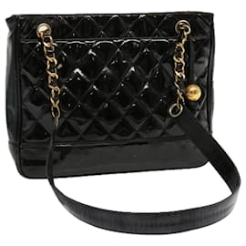 Chanel-CHANEL Matelasse Chain Shoulder Bag Patent leather Black CC Auth bs13118-Black