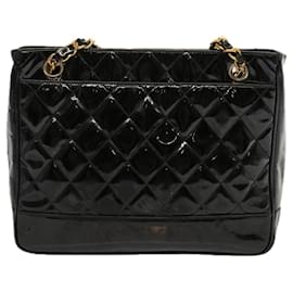 Chanel-CHANEL Matelasse Chain Shoulder Bag Patent leather Black CC Auth bs13118-Black