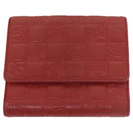 Chanel-CHANEL Icon Line Bifold Wallet Leather Red CC Auth ep3882-Red