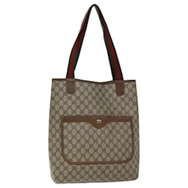 Gucci-GUCCI GG Canvas Web Sherry Line Tote Bag PVC Beige Green Red Auth 69398-Red,Beige,Green