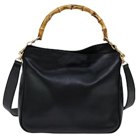 Gucci-GUCCI Bamboo Shoulder Bag Leather 2way Black Auth 70143-Black