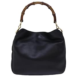 Gucci-GUCCI Bamboo Shoulder Bag Leather 2way Black Auth 66948-Black