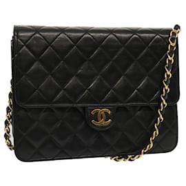 Chanel-CHANEL Matelasse Bolso de hombro con cadena Piel de cordero Negro CC Auth 69977UNA-Negro