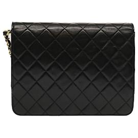 Chanel-CHANEL Matelasse Chain Shoulder Bag Lamb Skin Black CC Auth 69977A-Black