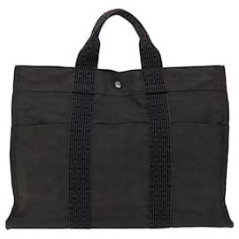 Hermès-HERMES Her Line MM Tote Bag Canvas Gray Auth 69965-Grey