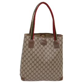 Gucci-GUCCI GG Supreme Web Sherry Line Tote Bag PVC Beige Red Green Auth 69746-Red,Beige,Green